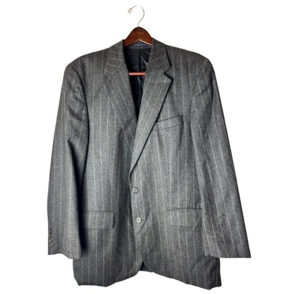 Ralph Ralph Lauren Blazer Men 46 T Gray Striped Pure Wool Single Breasted Preppy - Picture 1 of 11